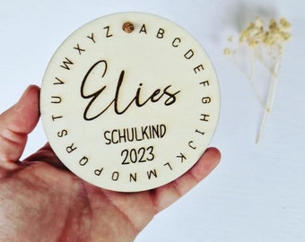 ABC Schultütenanhänger aus Holz, Alphabet, personalisiert, neutral, Schulkind 2023, Einschulung, Geschenk, Deko, Kinderzimmer