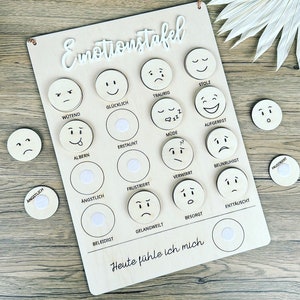 EMOTIONSTAFEL aus Holz, personalisiert, Gefühle & Emotionen kennen u. verstehen, Wie fühle ich mich heute? Tagesplan, Montessori