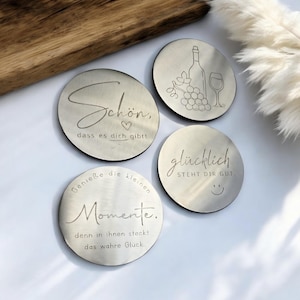 Porta-copos de vidro com afirmações, feito de aço inoxidável, madeira, cortiça, presente para o Palatinado, personalizado, cartão de lugar com nome, convidados, casamento