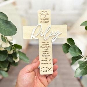 Baptismal cross wood 3D, gift idea cross, gift for baptism, confirmation, communion, confirmation, with saying, keepsake, personalized