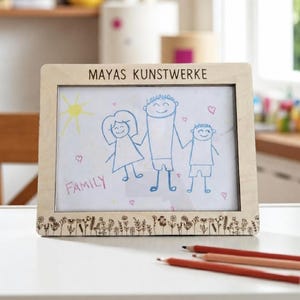 Drewniana wymienna ramka na zdjęcia, łąka kwiatowa, do przechowywania rysunków w formacie DIN A4