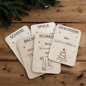 TARJETAS DE ACTIVIDADES NAVIDAD madera, actividades para niños, tiempo en familia, calendario de Adviento, cuenta atrás, tareas del Papá Noel secreto, ideas para llenar