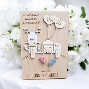 3D Motorrad mit Beiwagen, Geldgeschenk für die Hochzeit, Bike, Holz Hochzeitsmotorrad, Mr & Mrs,Namensschild, Geschenk, Deko, personalisiert