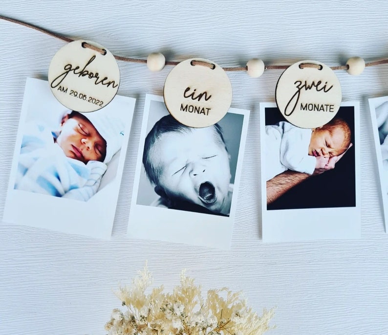 Garland 0 12 months with animal motifs, first year, 1st birthday, wooden photo banner, neutral, party decoration, milestone, bunting image 5