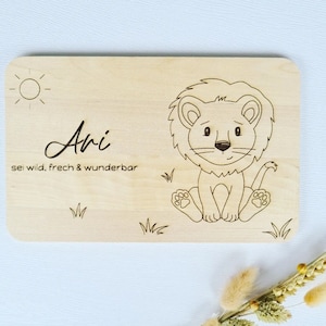 Children&#39;s breakfast board, cutting board, snack board, board with cute lion, personalized, Africa animals