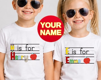 Personalized Back To School Kids Shirt, Letter is for Name Kids Shirt, Cute Kindergarten Shirt, First Day School Shirt, School Toddler Shirt