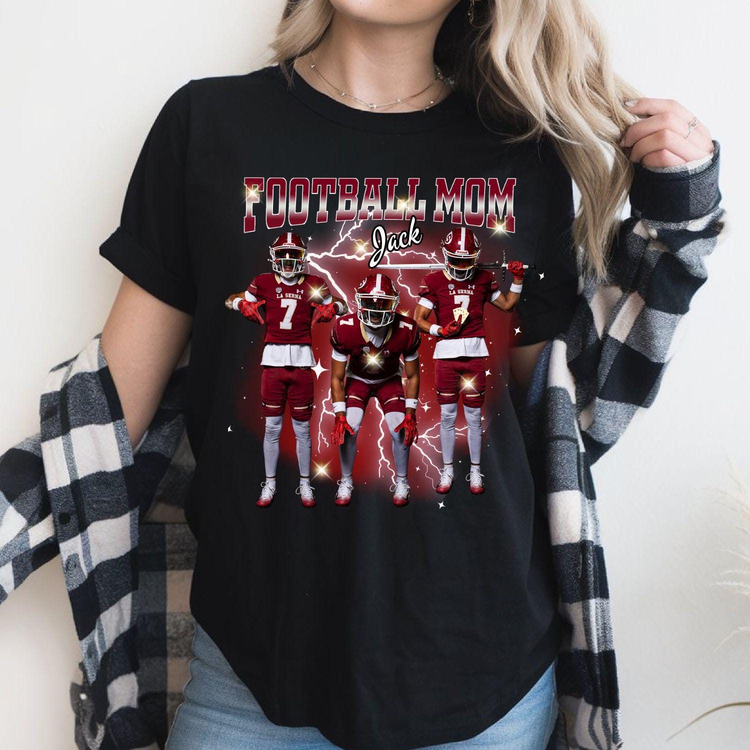 Custom Football Mom Shirt, Custom Bootleg Rap Football Mom Tee, Custom Player Go Game Football  Photo Shirt Mother Day Gift Game Day Season