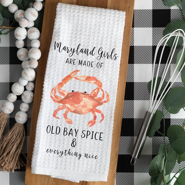 Kitchen Tea Towel Gift for Maryland Girl Tea Towel Crab Lover Kitchen Towel