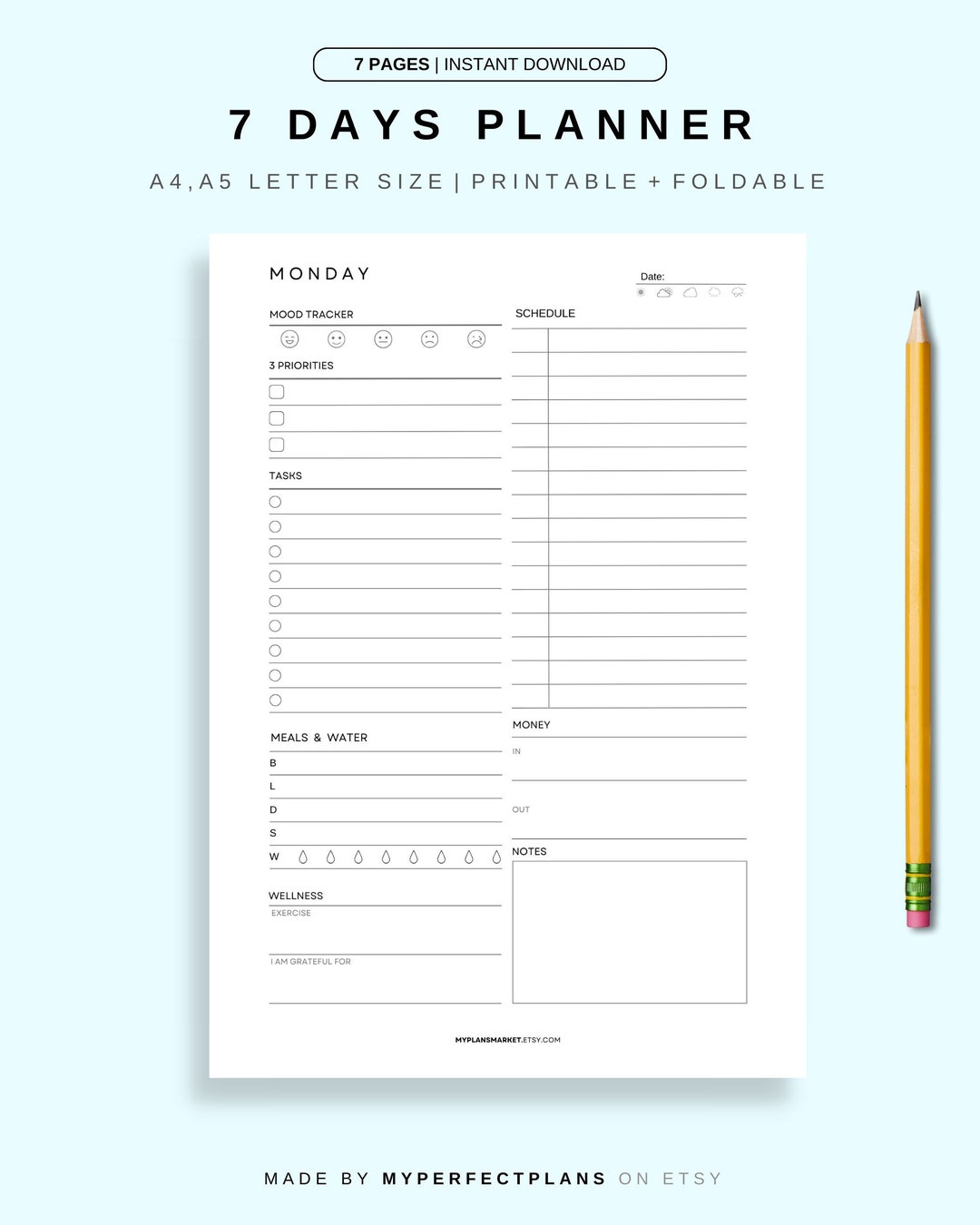 7 Day Planner Printable Weekly Planner Daily to Do List for - Etsy