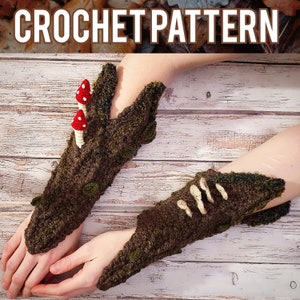 Digital Crochet PATTERN: Bark Gauntlets Bracers | Whimsical Mushroom Tree Moss Cottagecore Goblincore Fantasy LARP Elf Fae Cosplay Armor