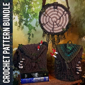 MOTIFS au crochet numérique : sac à dos The Bark, sacoche en écorce et sac en bois de coeur | Champignon lunatique feuille d'arbre mousse Goblincore Fantasy PDF