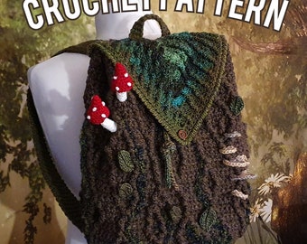 Digital Crochet PATTERN: The Bark Backpack | Whimsical Mushroom Tree Bark Moss Cottagecore Goblincore Fantasy LARP Steampunk Purse PDF