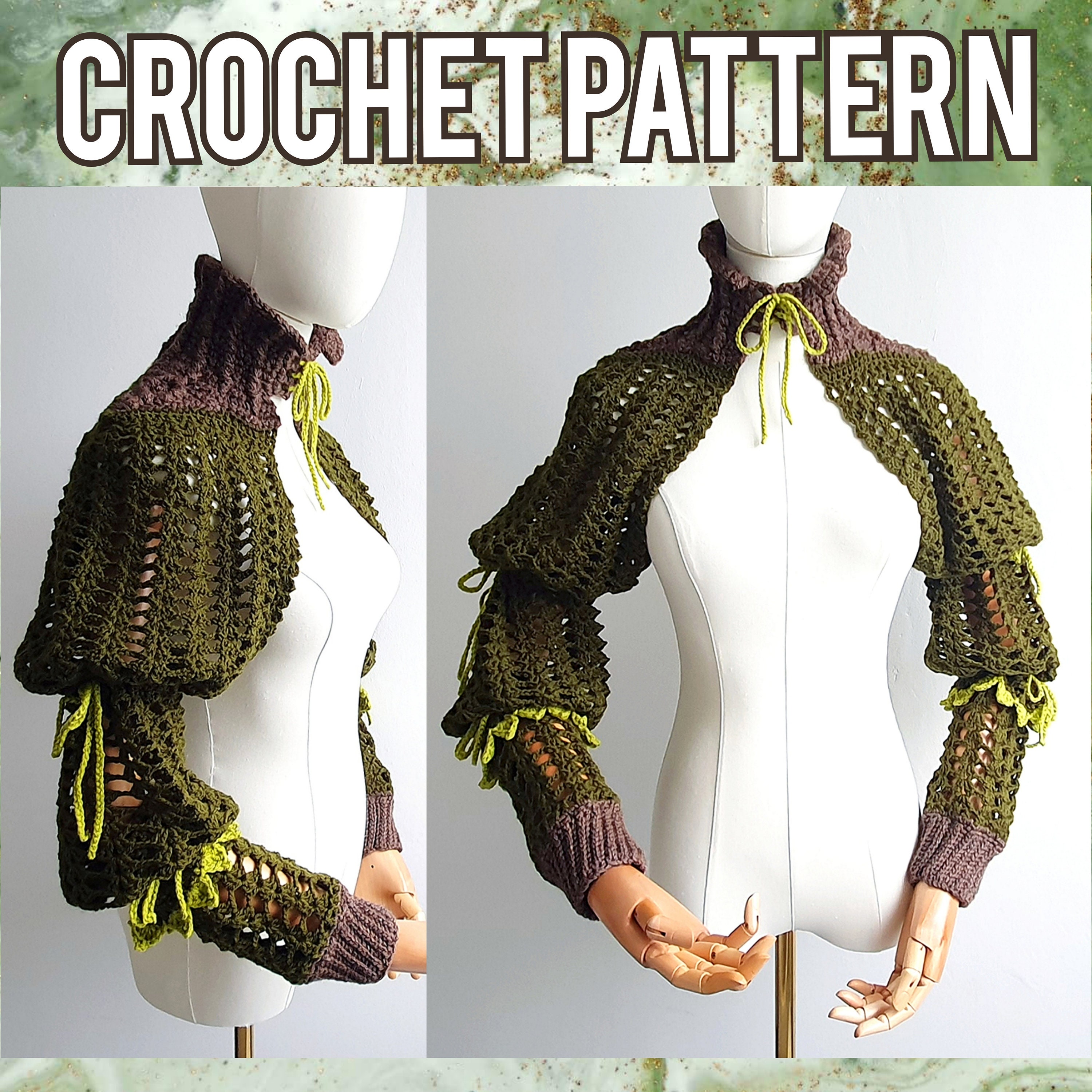 The Ekho Sleeves Crochet PATTERN | Whimsical Tree Bark Moss Leaf Lace Cottagecore Goblincore Fantasy LARP Bolero Shrug Collar PDF