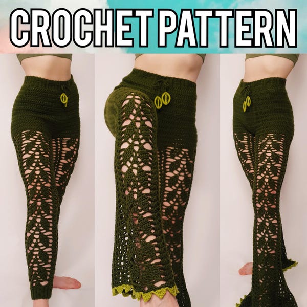 Trailing Leaf Pant Crochet PATTERN | Whimsical Lace Leggings, Flares or Trousers