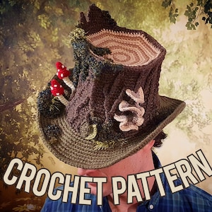 Digital Crochet PATTERN: The Pixie Perch Top Hat | Whimsical Mushroom Tree Stump Moss Cottagecore Goblincore Fantasy LARP Steampunk Cap PDF