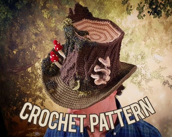Digital Crochet PATTERN: The Pixie Perch Top Hat | Whimsical Mushroom Tree Stump Moss Cottagecore Goblincore Fantasy LARP Steampunk Cap PDF