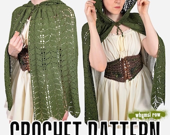 Melia Hooded Cape Crochet PATTERN | Whimsical Leaf Lace Festival Elf Capelet