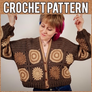 Heartwood Cardigan Crochet PATTERN | Whimsical Goblincore Granny Square Top