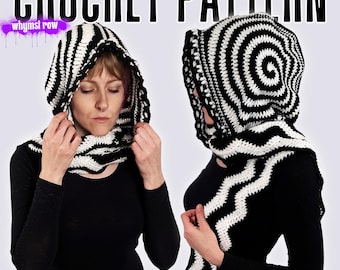 Mesmer Hooded Scarf Crochet PATTERN | Whimsical Twisted Spiral, Festival Rave Wear