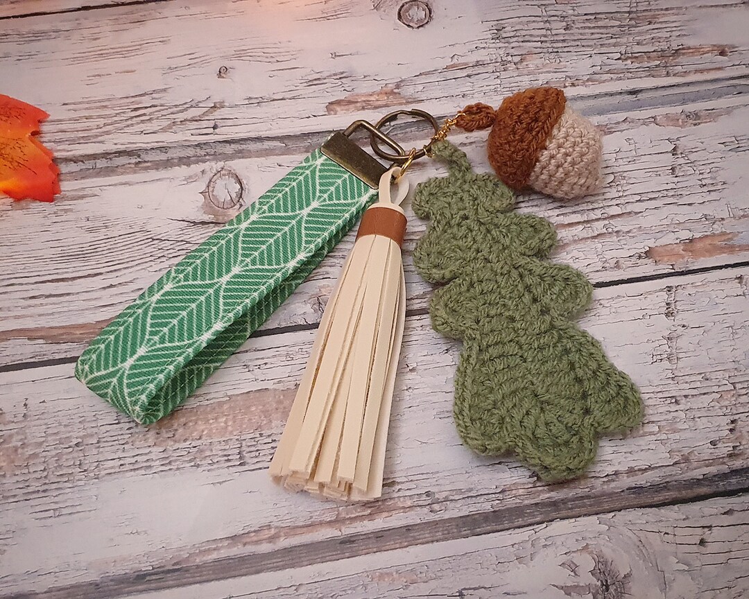 The Acorn and Oak Crochet Wrist Keychain With Tassel Etsy