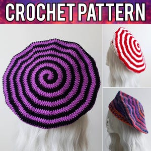 Patrón de boina Mesmer a crochet / Gorro holgado psicodélico con espiral retorcida y caprichosa