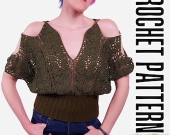Melia Slouch Top Crochet PATTERN | Whimsical Leaf Lace Festival Fairy Costume