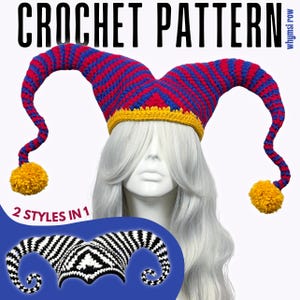 Mesmer Jester Hat Crochet PATTERN | Whimsical Twisted Spiral Harlequin Clown Costume