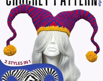 Mesmer Jester Hat Crochet PATTERN | Whimsical Twisted Spiral Harlequin Clown Costume