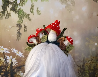 The Fly Amanita Mushroom and Moss Cottagecore Headpiece