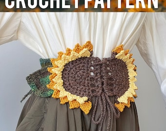 Sunflower Corset Belt Crochet PATTERN | Whimsical Cottagecore Accessory with Moss