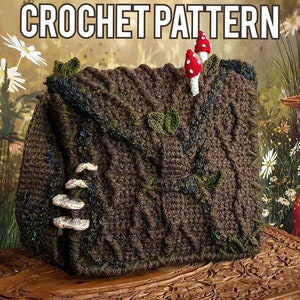 Digital Crochet PATTERN: The Bark Satchel Bag | Whimsical Mushroom Tree Bark Moss Cottagecore Goblincore Fantasy LARP Steampunk Purse PDF