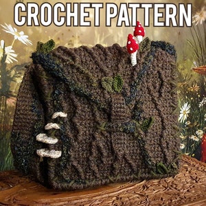 MOTIF numérique au crochet : le sac cartable en écorce | Champignon lunatique arbre écorce mousse Cottagecore Goblincore Fantasy GN Steampunk sac à main PDF