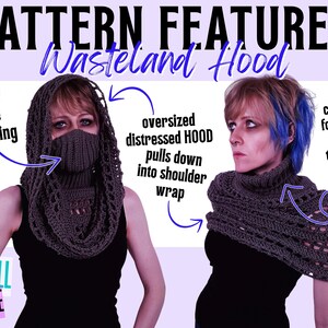 Wasteland Hood Crochet PATTERN | Whimsical Elven Distressed Hooded Shawl Style Wrap, Festival Rave Wear image 5