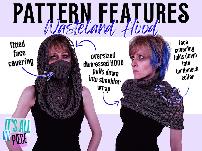 Wasteland Hood Crochet PATTERN | Whimsical Elven Distressed Hooded Shawl Style Wrap, Festival Rave Wear image 5