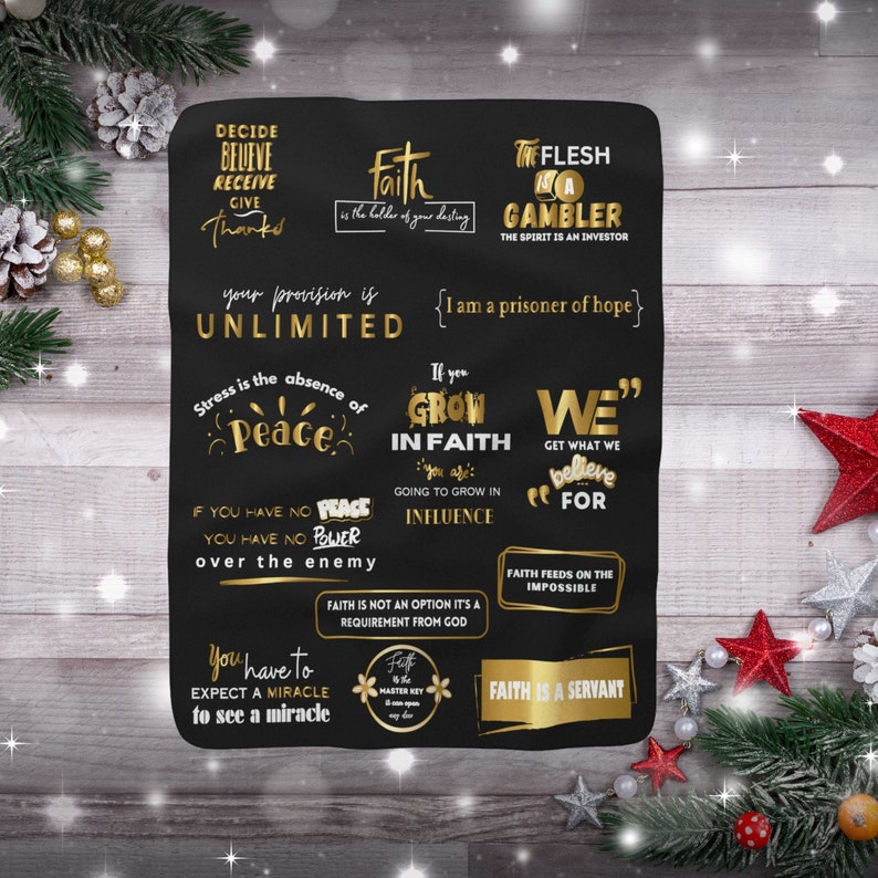 Christian Faith Quotes Black and Gold Blanket Believers Blanket Gift