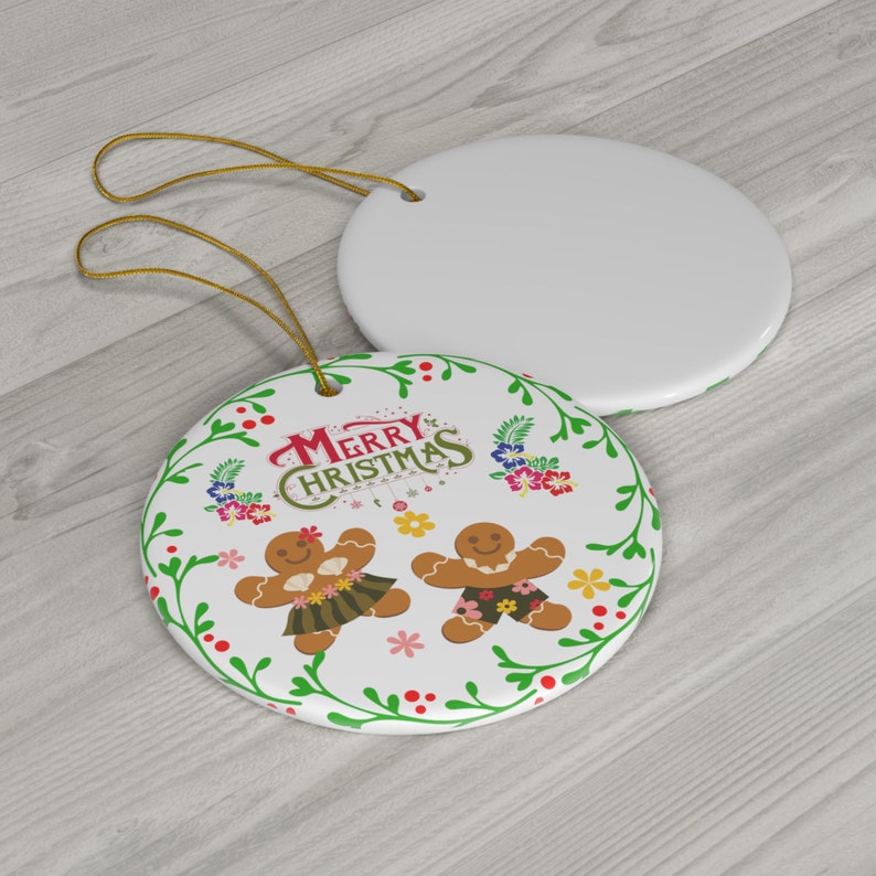 Tropical Hawaiian Beach Gingerbread Man Ceramic Christmas Ornament