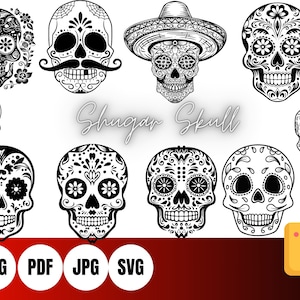 Sugar Skull Svg , Sugar Skull Silhouette, Skull Clipart, Skull Bundle Svg, Sugar Skull Png, Sugar Skull Cut Files, Day of the Dead Svg