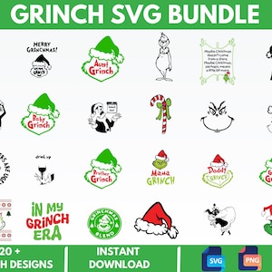 Paquete de SVG de Navidad, paquete de SVG de El Grinch, SVG de Navidad de El Grinch, SVG de cara de El Grinch, cuerpo de El Grinch, silueta de El Grinch, archivos digitales
