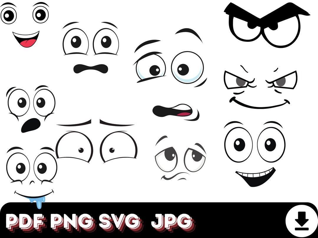 Cartoon Emotion Faces SVG Bundle, Kawaii Face SVG, Cute Funny Face SVG ...