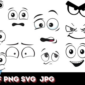 Dessin animé émotion visages SVG Bundle, Kawaii visage SVG, mignon drôle de tête SVG, Emoji visage, clipart visage dessin animé, visage de bande dessinée, png, silhouette