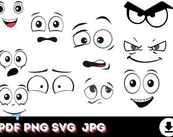 Cartoon Emotion Faces SVG Bundle, Kawaii Face SVG, Cute Funny Face SVG ...