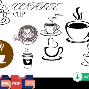 Koffiekopje svg, svg, koffie svg, koffie met stoom svg, theekop svg, koffiebonen svg, koffie vector, eps, dxf, png, silhouetbestand, afdrukken