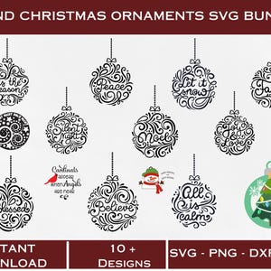 Christmas Ornaments SVG Bundle, Round Ornaments SVG, Believe svg, Christmas cut file, Christmas Circle Sign SVG, Christmas Tree Ornament Svg