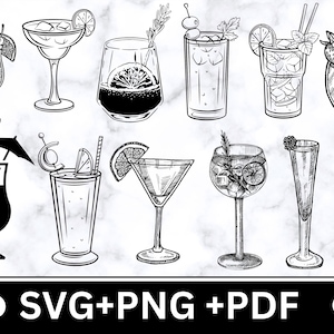 Cocktail SVG, illustrations dessinées à la main de cocktail, illustrations vectorielles de cocktail, clipart cocktail, cocktail PNG, cocktail SVG