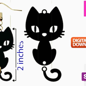 Cat dangle earrings, cat earring SVG, SVG Cut Files for Cricut, Silhouette, Cute Cat Earring SVG, Cat Laser Earring File, cute cat svg png