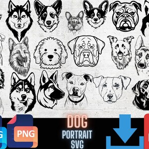 Pacchetto SVG per cani Ritratto di animali domestici Vettore di cani e gatti Arte per animali domestici Dalla testa al petto File digitali Download immediato personalizzato