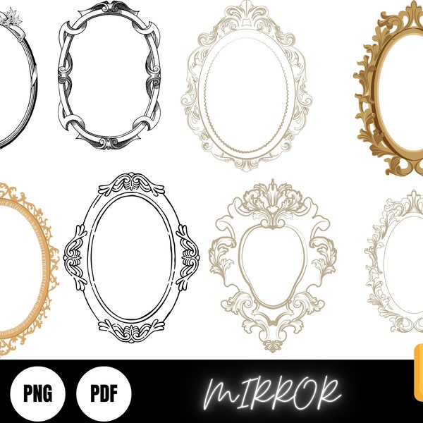 Mirror SVG Bundle, Mirror PNG Bundle, Mirror Clipart, Frame SVG Cut Files for Cricut, Frame Silhouette, Oval frame svg, circle frame