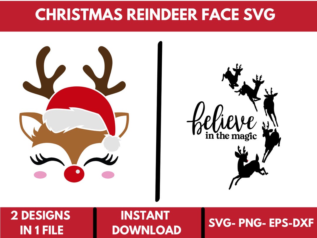 Christmas Reindeer Svg, Reindeer Face Svg, Christmas Deer Svg ...
