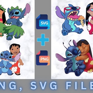 Joli fond transparent Lilo et Stitch SVG, lot de Svg pack de Lilo et fille ange stitch, svg Lilo, Lilo stitch Cricut, Silhouette