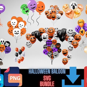 Halloween Balloons Clipart, Balloon Clipart, Balloon PNG, Halloween Party Decor, Junk Journal, Digital Download, Sublimation PNG